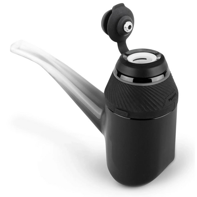 Puffco Proxy Vaporizer with opened carb cab showing ceramic chamber.